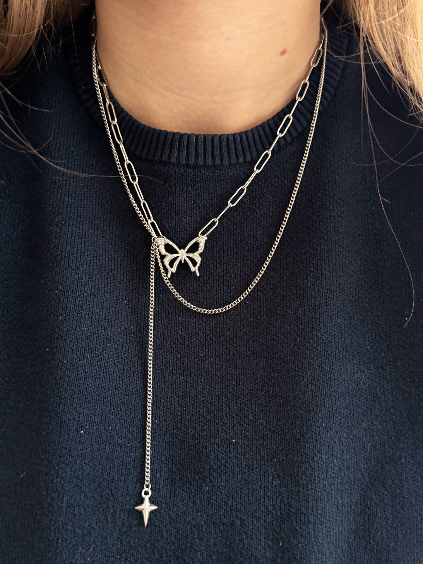 Irregular silver butterfly necklace
