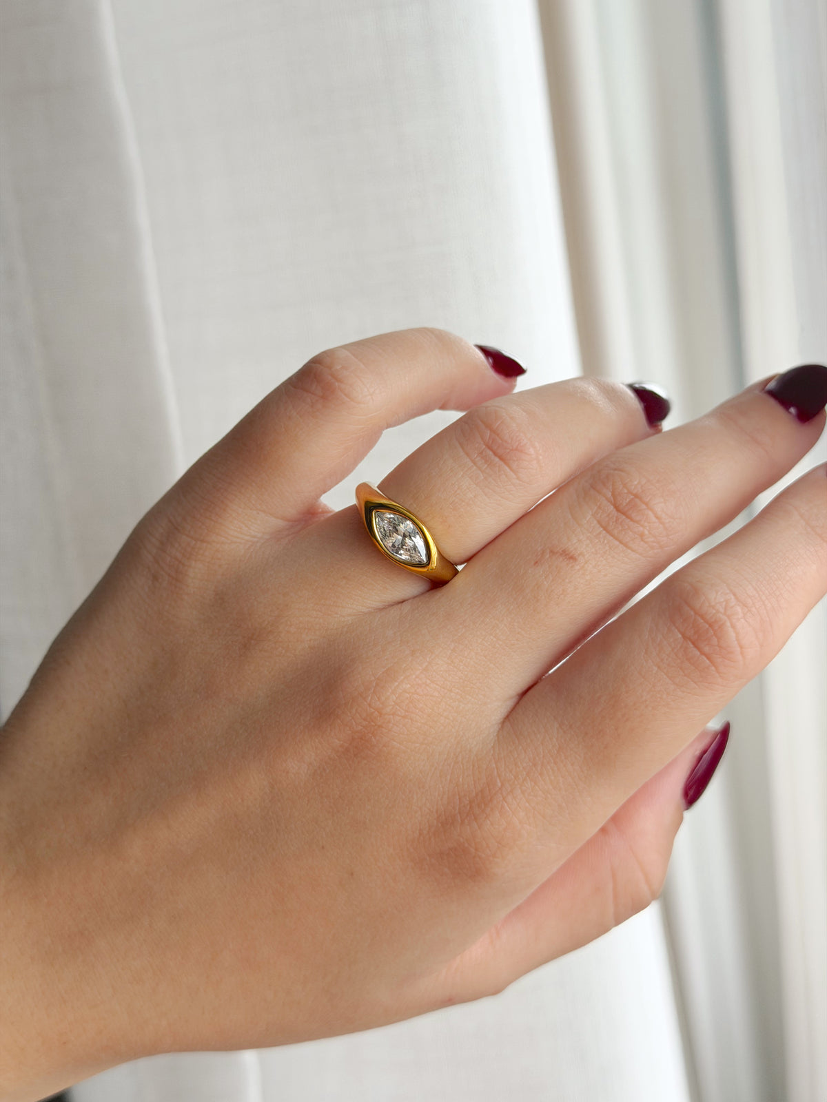 Marquise cut stone ring white