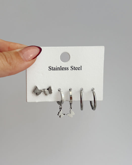 3 pair earrings set silver