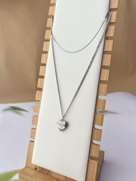 Double silver heart necklace