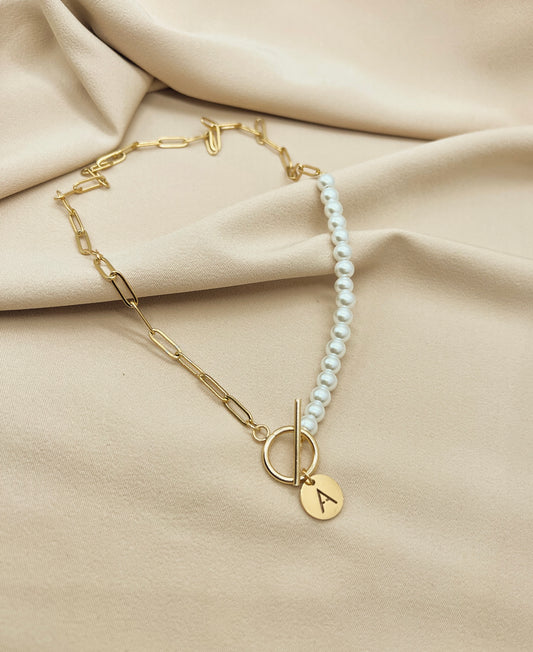 Chain & Pearl Initial necklace (style 2)