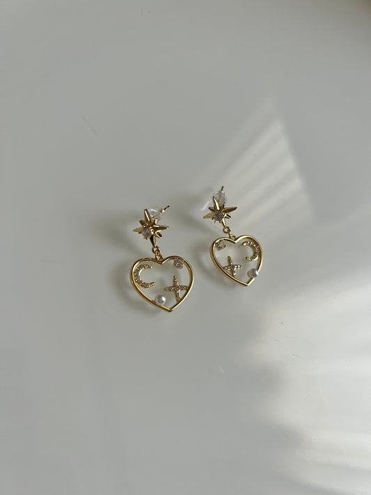 Moon heart earrings