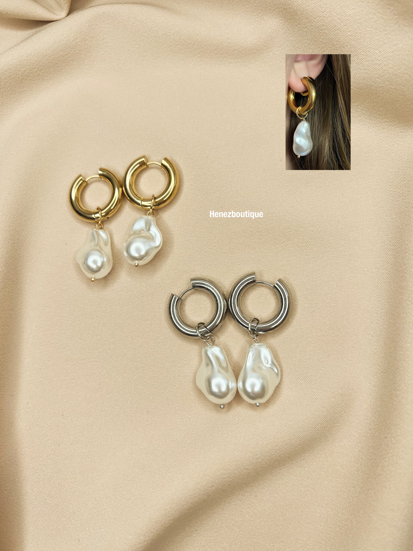 Double pearl hoop earrings