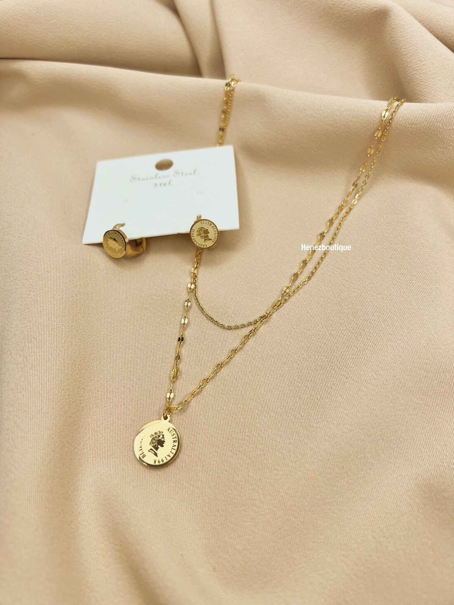 Coin necklace and earrings